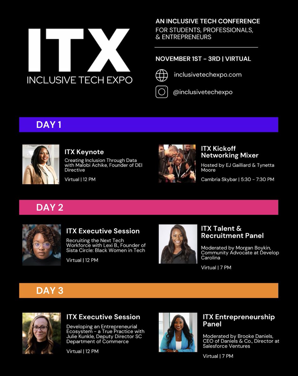 The Inclusive Tech Expo kicks off tomorrow and you can use code “ITXGUEST” for a complimentary ticket! You don’t want to miss this lineup👇🏾