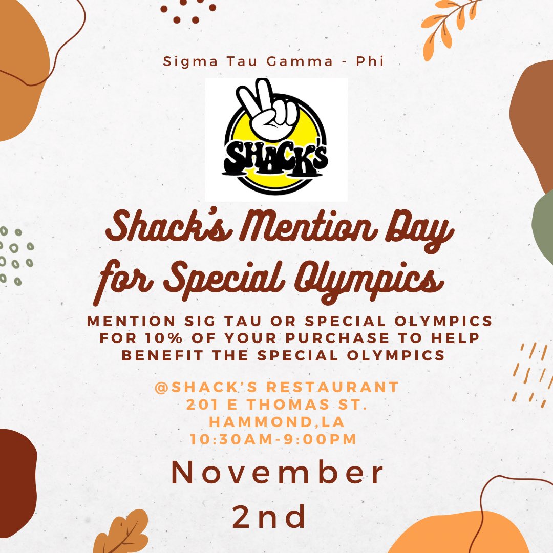 Join us Wednesday November 2nd to help out the Special Olympics! Mention Sig Tau or the Special Olympics for 10% of your ticket to go towards benefiting them !
