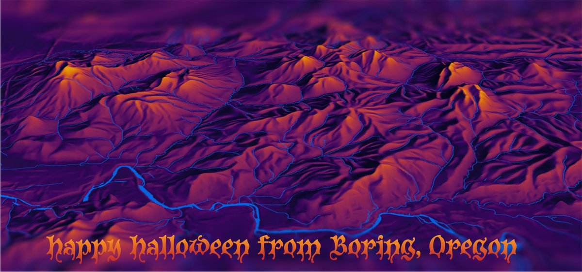 matthew.hampton (@cascadecarto) on Twitter photo Inspired by a post I didn't read by <a href="/John_M_Nelson/">John Nelson</a>, I wanted to wish you a Happy Halloween from Boring, Oregon just east of #Portland. The <a href="/EduardShading/">Eduard</a> was given an inverted Inferno tint from Matplotlib in #ArcGISPro to catch the SE-facing lava domes. <a href="/BoringMaps/">BoringMaps</a> #3d #esri Inspired by a post I didn't read by <a href="/John_M_Nelson/">John Nelson</a>, I wanted to wish you a Happy Halloween from Boring, Oregon just east of #Portland. The <a href="/EduardShading/">Eduard</a> was given an inverted Inferno tint from Matplotlib in #ArcGISPro to catch the SE-facing lava domes. <a href="/BoringMaps/">BoringMaps</a> #3d #esri
