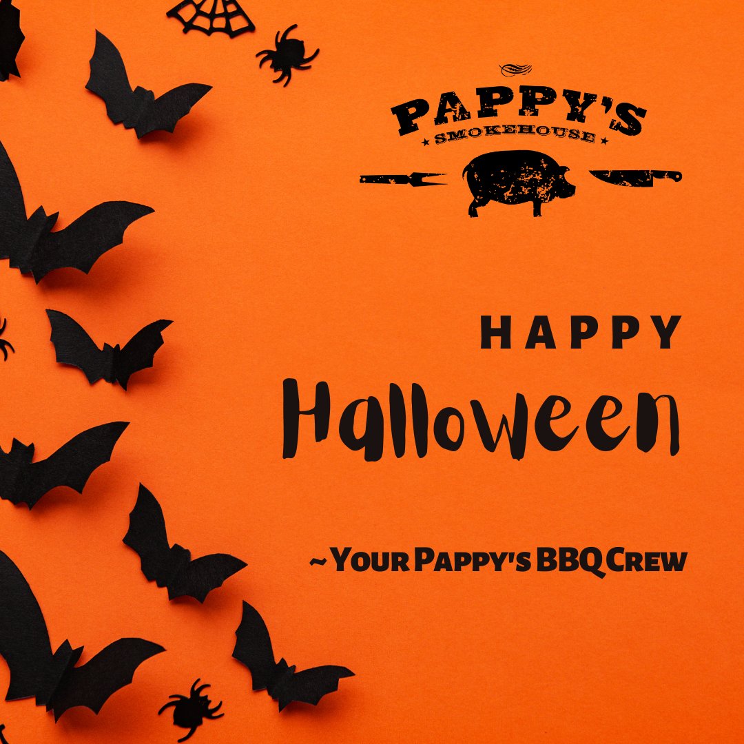 👻 🎃 💀 
HAPPY HALLOWEEN! 

REMINDER- We are closed on Mondays and Tuesdays and look forward to seeing you on Wednesday!

#halloween #happyholloween #pappyssmokehouse #pappysstpeters #bbqfamily