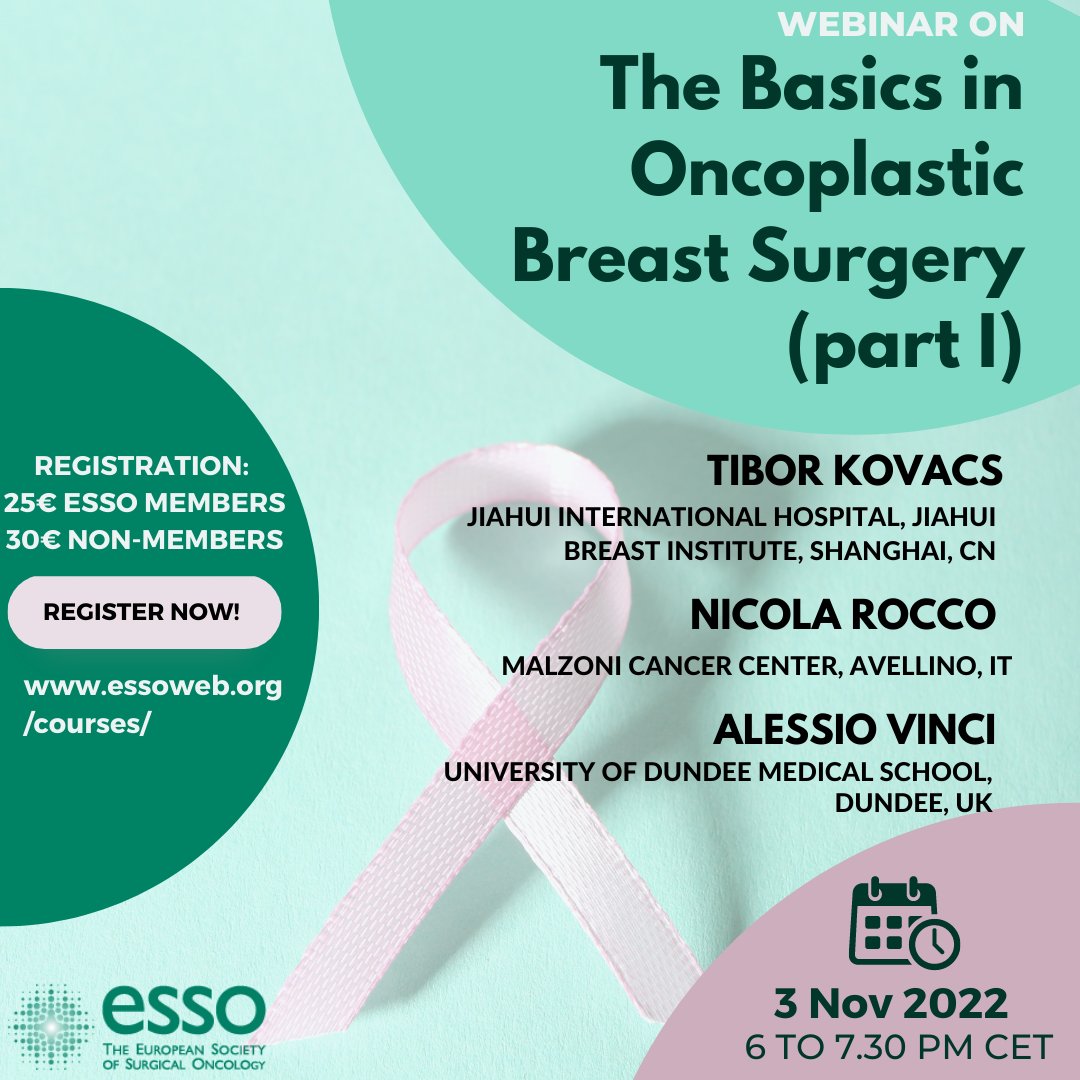 European Society of Surgical Oncology (ESSO) (@essonews) on Twitter photo #BreastWebinar
Join us on 🗓️Thu, Nov 3 for the basics in #Oncoplastic #BreastSurgery webinar
⏰ 6-7.30 PM
🔗 essoweb.org/courses/esso-w…
<a href="/BreastMe4/">SoMe4Breast</a> <a href="/tiborkovacsdr/">Tibor Kovacs PhD FRCS FEBS Breast</a> Alessio Vinci, Nicola Rocco, <a href="/YMasannat/">Yazan MASANNAT 🇯🇴🇬🇧</a> <a href="/myBRESO/">BRESO Eur. Breast Surgical Oncology Certification</a> <a href="/Breastcancerorg/">Breastcancer.org</a> <a href="/iBreastBook/">iBreastBook</a> #BreastWebinar
Join us on 🗓️Thu, Nov 3 for the basics in #Oncoplastic #BreastSurgery webinar
⏰ 6-7.30 PM
🔗 essoweb.org/courses/esso-w…
<a href="/BreastMe4/">SoMe4Breast</a> <a href="/tiborkovacsdr/">Tibor Kovacs PhD FRCS FEBS Breast</a> Alessio Vinci, Nicola Rocco, <a href="/YMasannat/">Yazan MASANNAT 🇯🇴🇬🇧</a> <a href="/myBRESO/">BRESO Eur. Breast Surgical Oncology Certification</a> <a href="/Breastcancerorg/">Breastcancer.org</a> <a href="/iBreastBook/">iBreastBook</a>