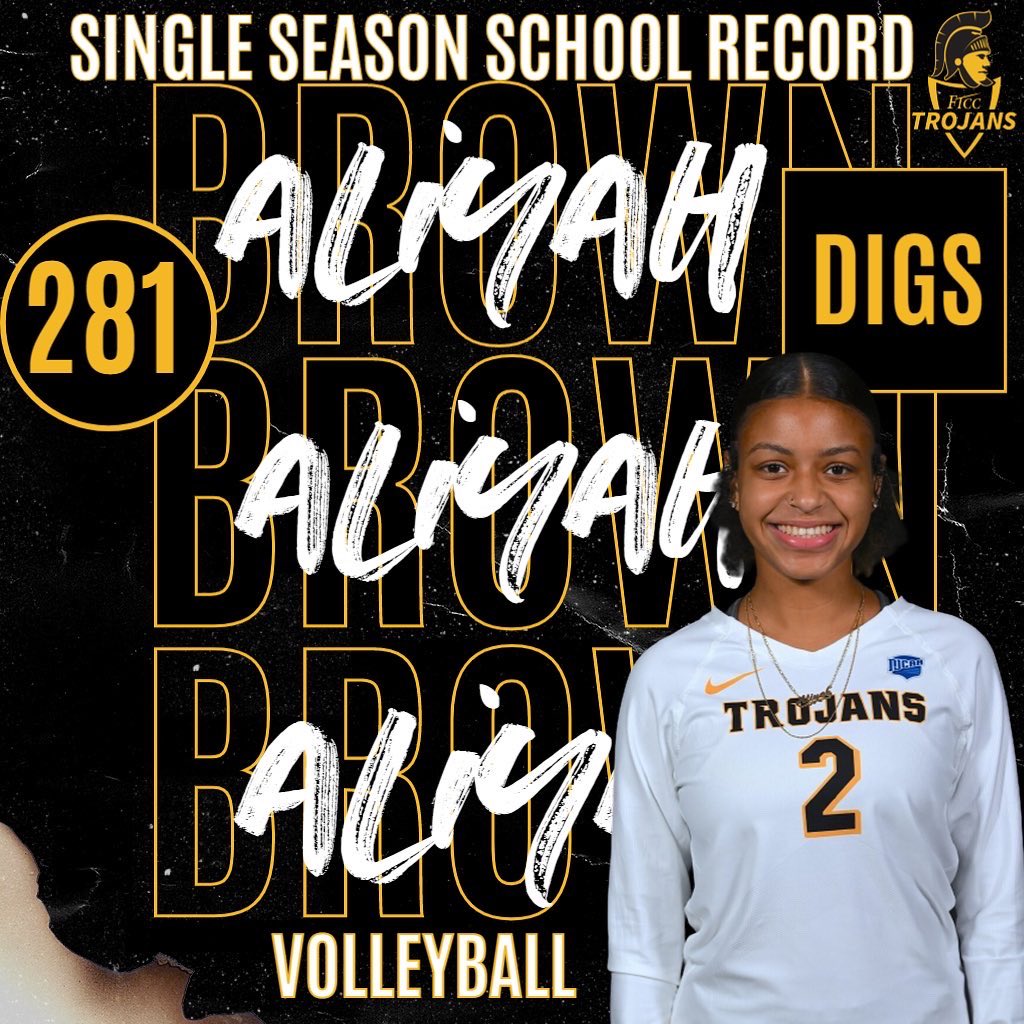 ftccathletics's tweet photo. Volleyball has three new single season school records🏐💛🖤

Aliyah Brown broke the single season digs record with 281!

Hannah Spexarth broke kills with 245 &amp; total attacks with 767!

Others broke into the top 5 spots-full records list can be found here: https://t.co/X0vnDpHLj9 https://t.co/kt72TrYOPc