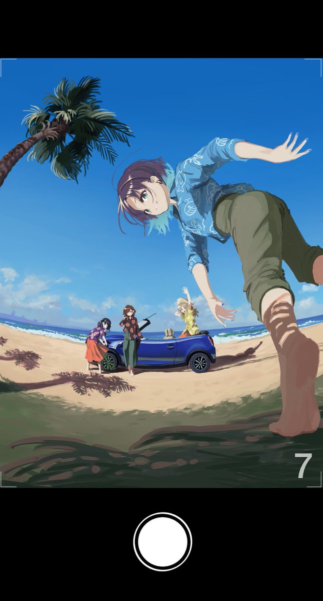 asakura toru multiple girls outdoors beach motor vehicle palm tree ground vehicle phone screen  illustration images