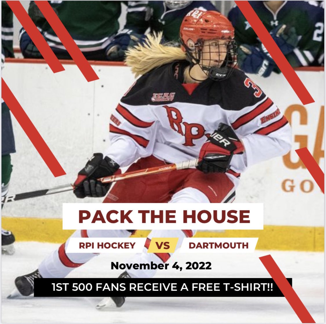 SachiVines's tweet image. Get ready…it’s Pack the House this Friday @RPI_HFH! @RPI_WHockey vs @dartmouthsports 6pm
1st 500 fans receive a FREE t-shirt. Let’s Go Red 🔴⚪️⚫️