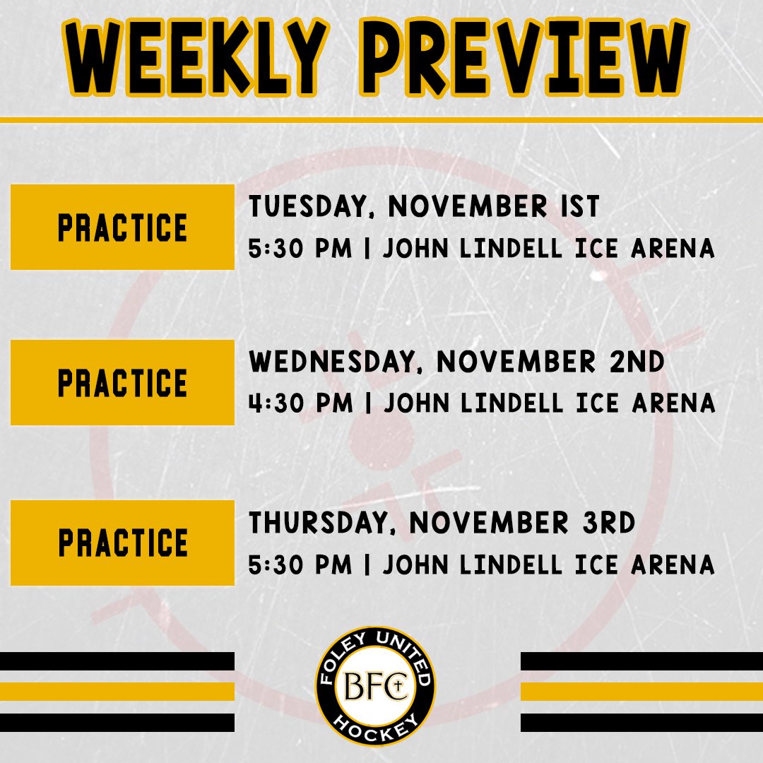 BFC_Hockey's tweet photo. Conditioning skates are officially over as we hit the ice 3 times this week for practice. Looking to start November strong! 

#FoleyUnited 🏒 https://t.co/j9XPtUpsC7
