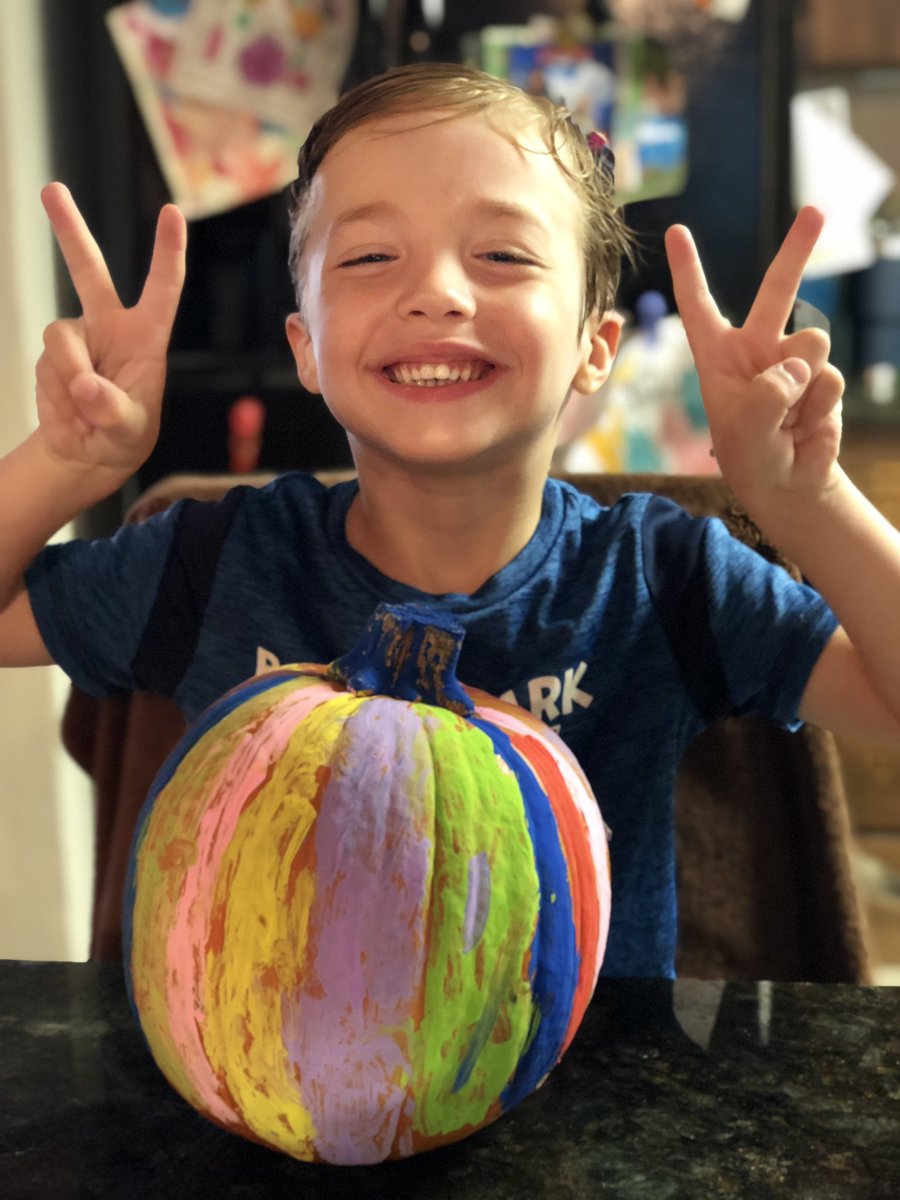 Happy Halloween!!! 🎃 Our awesome Spidey painted his pumpkin rainbow (his favorite‘color’) on one side… and a smiley face on the other 🥰