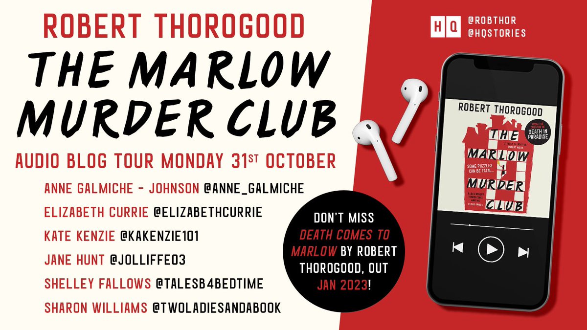 Delighted to have taken part in the audio #blogtour for the delightful #TheMarlowMurderClub by @robthor - my review is over on Instagram instagram.com/p/CkYaQGPoBG-/ Can’t wait for the next in the series - #DeathComesToMarlow is out in January 2023. @HQstories