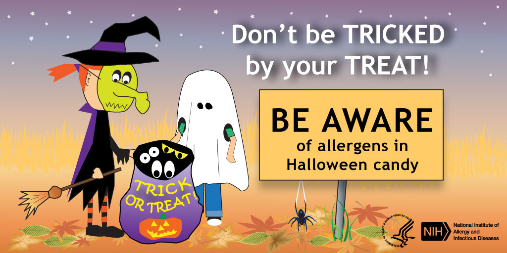 #HappyHalloween 🎃 Foods that don’t contain allergens can be made in the same place as foods that do. Read labels carefully and stay safe this Halloween! To learn more about food allergies, visit bit.ly/3U9GLDP #foodallergy