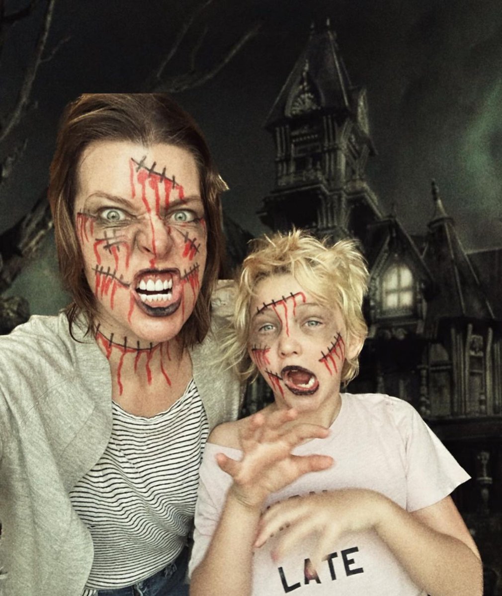 MillaJdotcom's tweet photo. Milla's IG: There’s no real Halloween in Europe so I decided to make a special Halloween experience for my 7 year old daughter, Dash, so she could still feel the spooky spirit! Mostly we just have zombie make up on and we’re walking around scaring people! https://t.co/dyWQDPwADQ