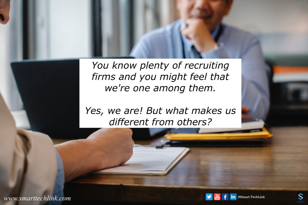 SmartTechLink's tweet image. But what makes us different from other recruiting firms?

We always strive to strike a balance between our #clients and #professionals.

Still, having queries? Contact us - hr@smarttechlink.com
.
 #SmartTechLink #STS #CanadaJobs #USAJobs #ITJobs #Staffing #recruiter #USArecruiter