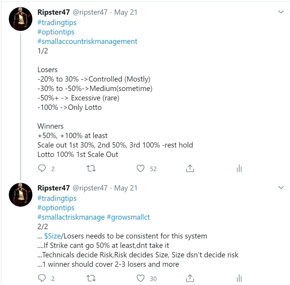 ripster47's tweet photo. Small Account growth system using options in this thread:
#optiontips
#riskmanagementsystem
#growsmallaccount https://t.co/qt1GzNbkTr