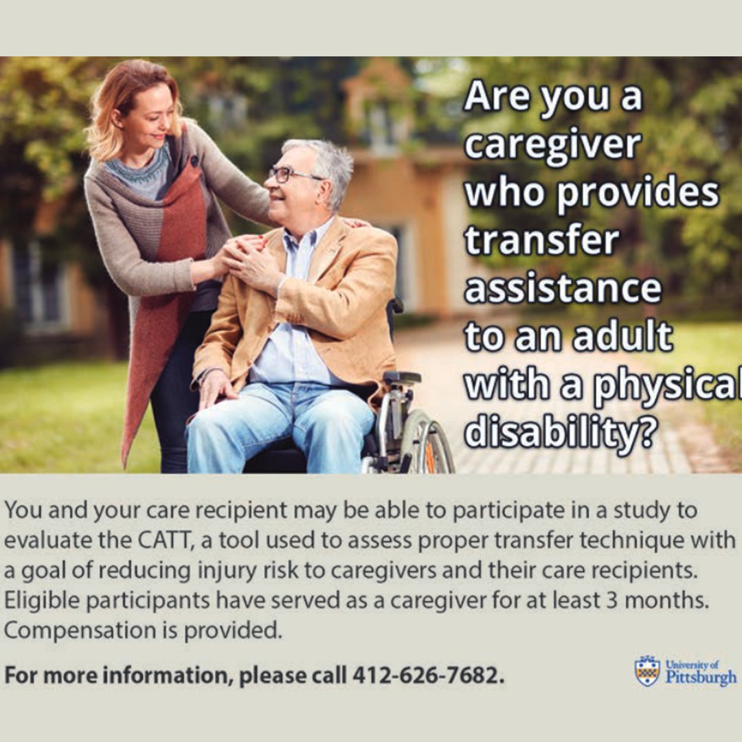 Caregiver Assisted Transfer Technique Study - see if you qualify! bitly.ws/w4fH  #herlupitt #pittsburghcaregivers #pittsburgh #seniorsinpittsburgh