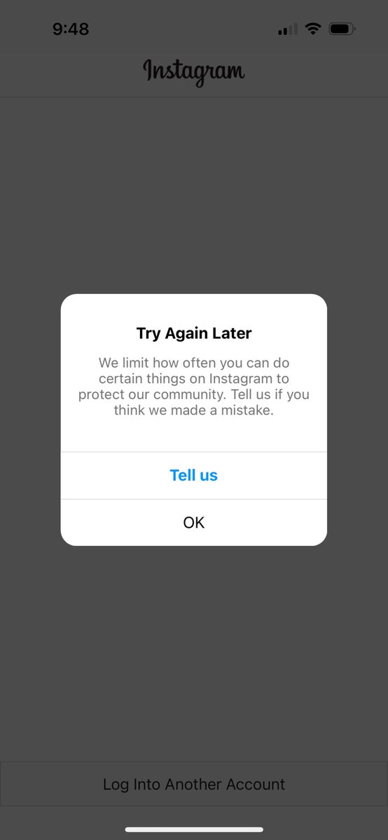 _RaeMula's tweet photo. @Trshpile @instagram No, I tried to go back on the app and this prompt came up. Did you just check again or did they notify you? https://t.co/c12oCMhnuo