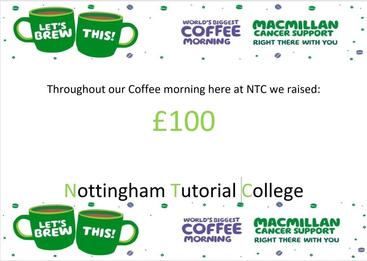 NottmTutorial's tweet image. Welcome back to NTC!
Last term we held a Macmillan coffee morning and enjoyed some tasty treats, thank you for everyone's contributions 🧁🍰🧁
@macmillancancer