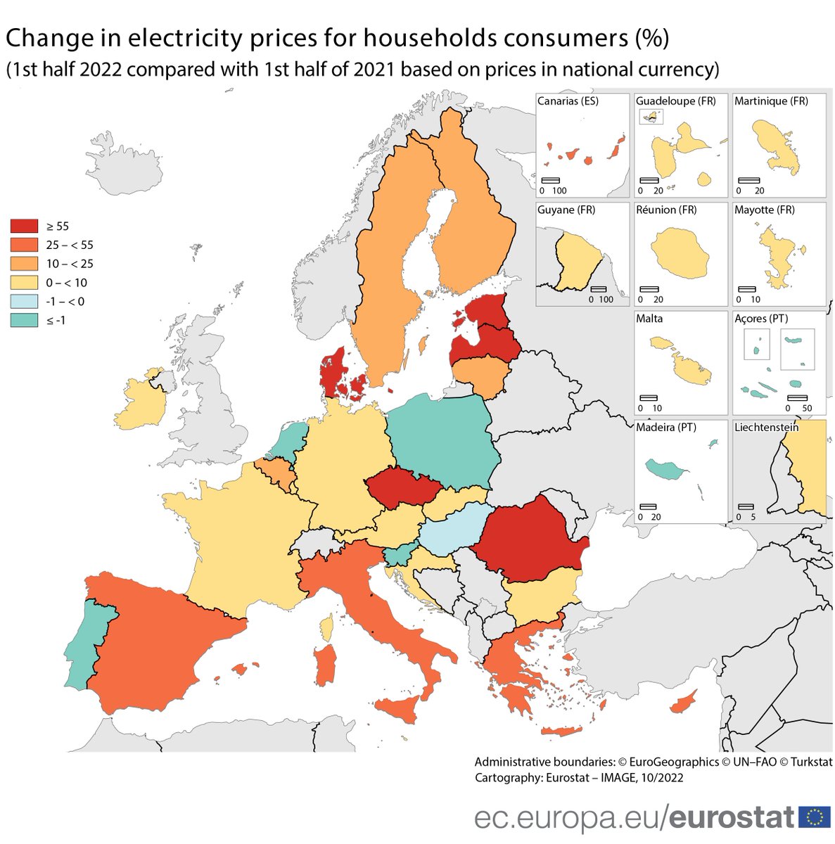 EU_Eurostat's tweet photo. 🆕⚡💰Household #electricity prices rose in 22 Member States in the first half of 2022 compared with the first half of 2021. Largest increases:
🇨🇿Czechia (+62%)
🇱🇻Latvia (+59%)
 
Largest decreases:
🇳🇱The Netherlands (-54%)
🇸🇮Slovenia (-16%)
👉https://t.co/XEzlFSkvI7 https://t.co/7IXNlIARo9