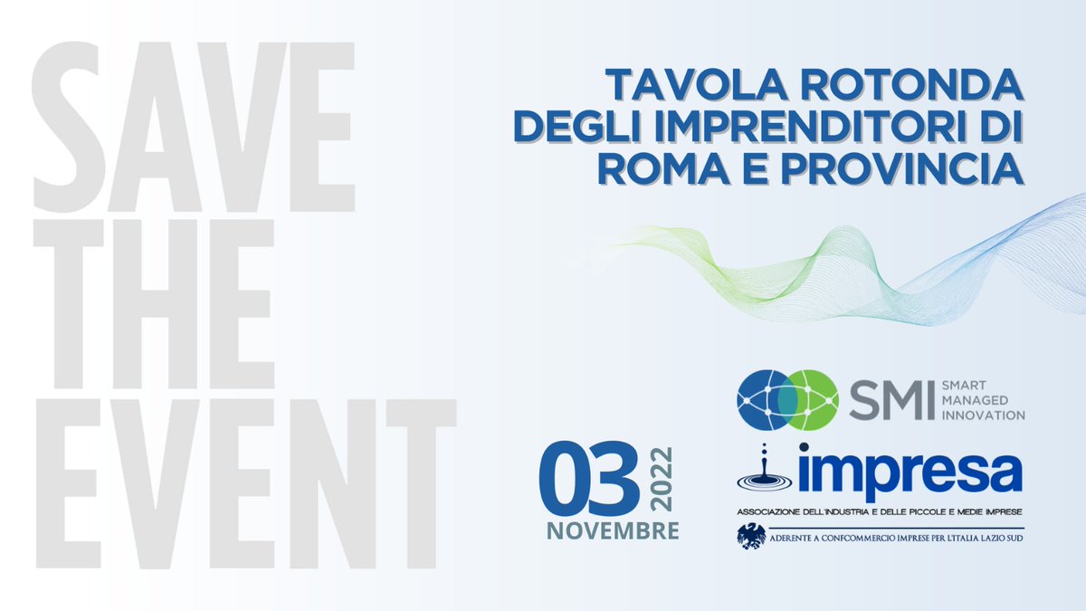 SMI_Group_IT's tweet photo. 🔵🟢 In qualità di associati di #Impresa, Associazione dell’industria e delle PMI, abbiamo il piacere di ospitare, il #3novembre alle ore 15:00 nella nostra sede in Via della Sierra Nevada 60, la riunione degli imprenditori di #Roma e provincia.
#SMI #SaveTheEvent #NoiSiamoLaSMI https://t.co/ZVUs7s9EMg