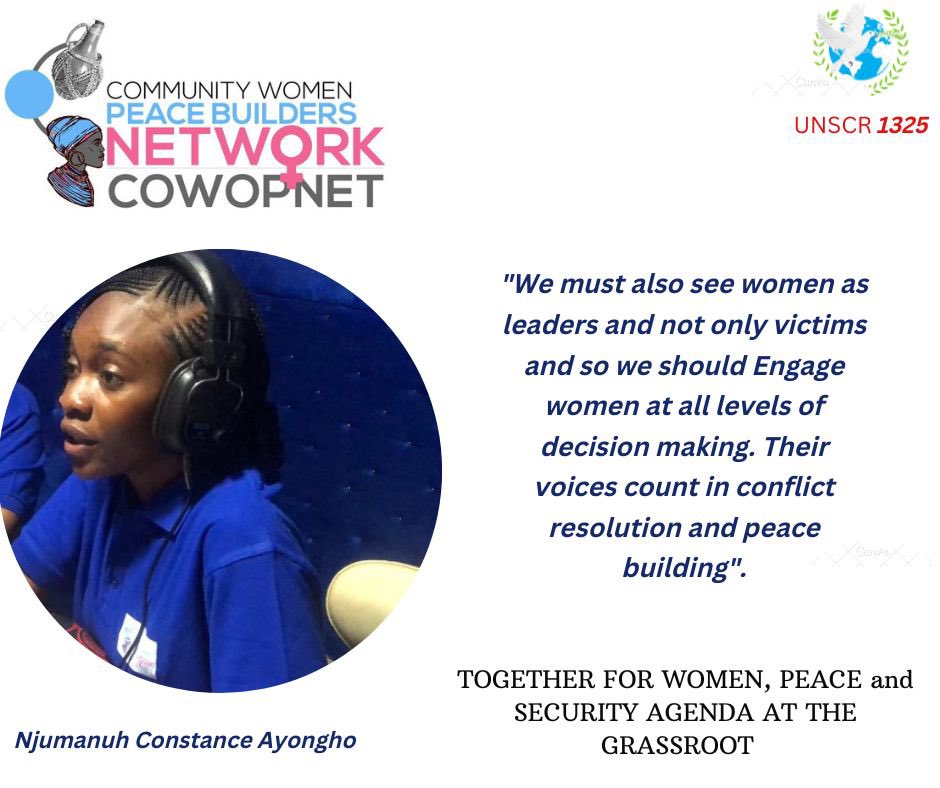 cowopnet's tweet photo. #WPS22 @cowopnet we are prompt the agenda that #women are also leaders and not just #victims #give their #voices a chance for #sustainable peace @PEACEWATCHNGO1 @whatthewomensay @GlobalGiving @GlobalFundWomen @WomenforWomen @UN_Cameroon @WomenPeaceSec https://t.co/vUyU5ByihV