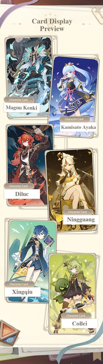 GenshinImpact's tweet image. New Permanent Gameplay in Genshin Impact Coming Soon!
Genius Invokation TCG will be a light-hearted, casual gameplay mode that has PvE at its core. All cards can be obtained in-game, with no reward system tied to PvP. 

#GenshinImpact