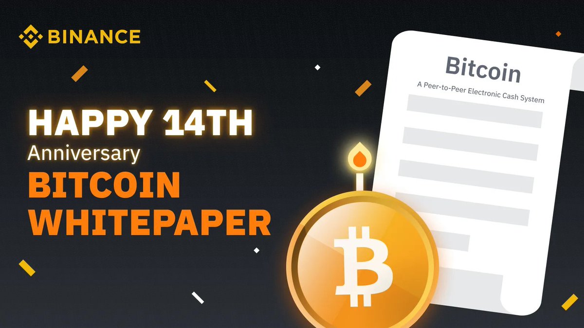 The #Bitcoin whitepaper turns 14 🎂 On October 31, 2008, Satoshi Nakamoto  released the Bitcoin whitepaper to a cryptography mailing list. Thank you,  Satoshi.