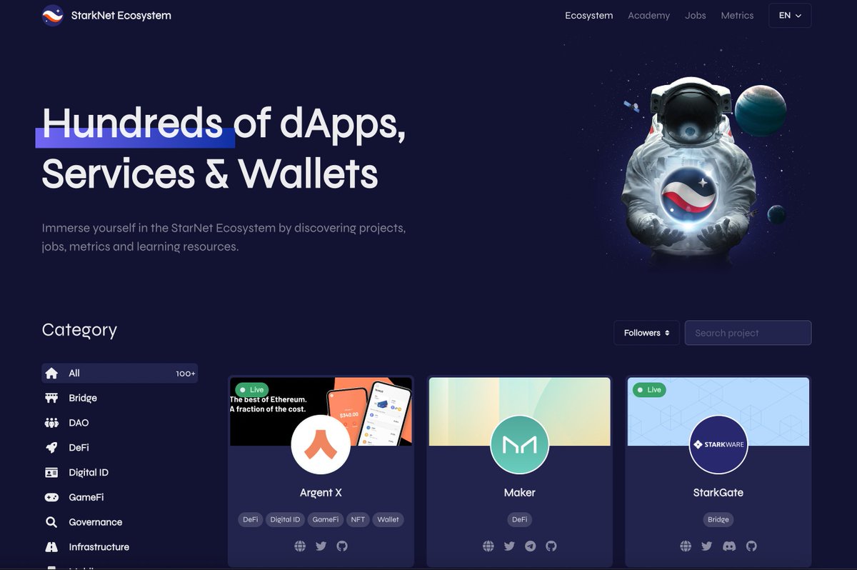 Dear Friends 🔥

the Ecosystem Dashboard has seen terrific growth since its launch early this year.

It was time to 𝗟𝗘𝗩𝗘𝗟 𝗨𝗣. Create something that reflects our ecosystem and serves even better our growing community.

✨ The V2 of StarkNet-Ecosystem.com is here!