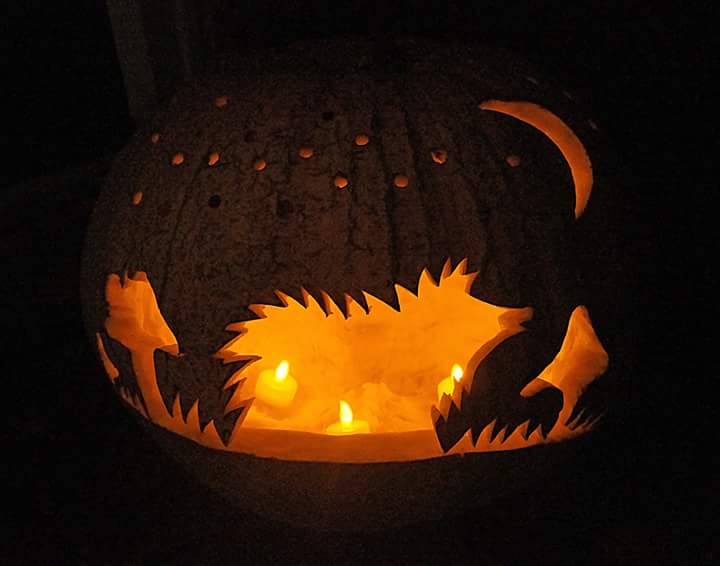 We love this pumpkin by Richard Donald! Do show us your hedgehog themed designs! Remember don't leave pumpkins for hedgehogs to eat - but instead offer some meaty cat or dog food and water. #Halloween #Halloween2022