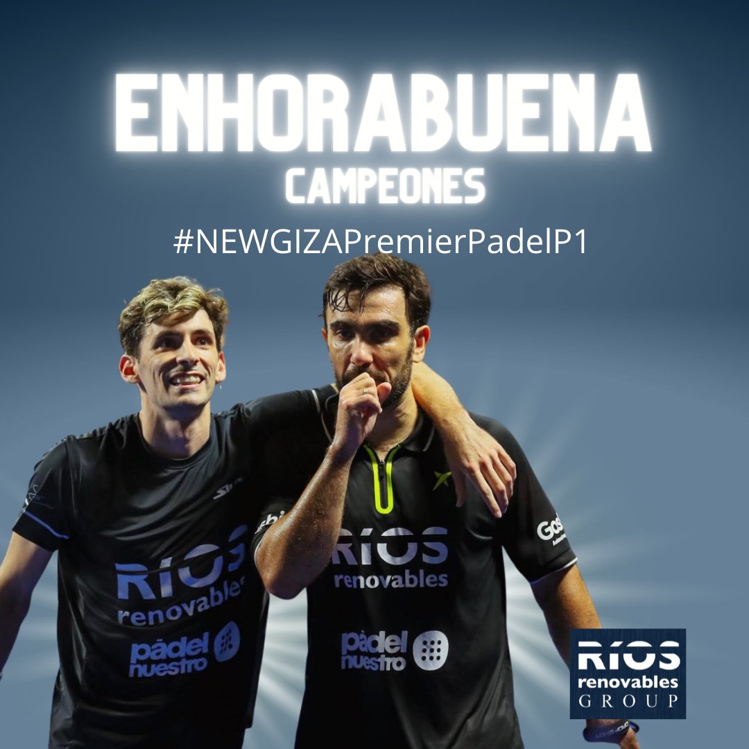RiosRenovables's tweet photo. Trabajo, sacrificio y TALENTO...Los valores de #RíosRenovables reflejados en ✌️ 2 CAMPEONES 🥇 ¡ENHORABUENA! 🥇 #NEWGIZAPremierPadelP1 @premierpadel 

🏆 𝗪𝗜𝗡𝗡𝗘𝗥𝗦 🏆
@pablojoselima  &amp; @FrancoStupaczuk 
https://t.co/on1mf6GlZC https://t.co/sA8ENqv1Dl