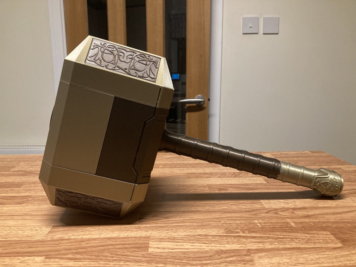 This full size Thor's hammer took a week to print on the Prusa Mini and used over 3kg of filament. 

Printed, in part, with <a href="/3DTomorrow/">3DTomorrow</a> aged bronze PLA

It has only just been fully assembled and the new owner loves it 😊