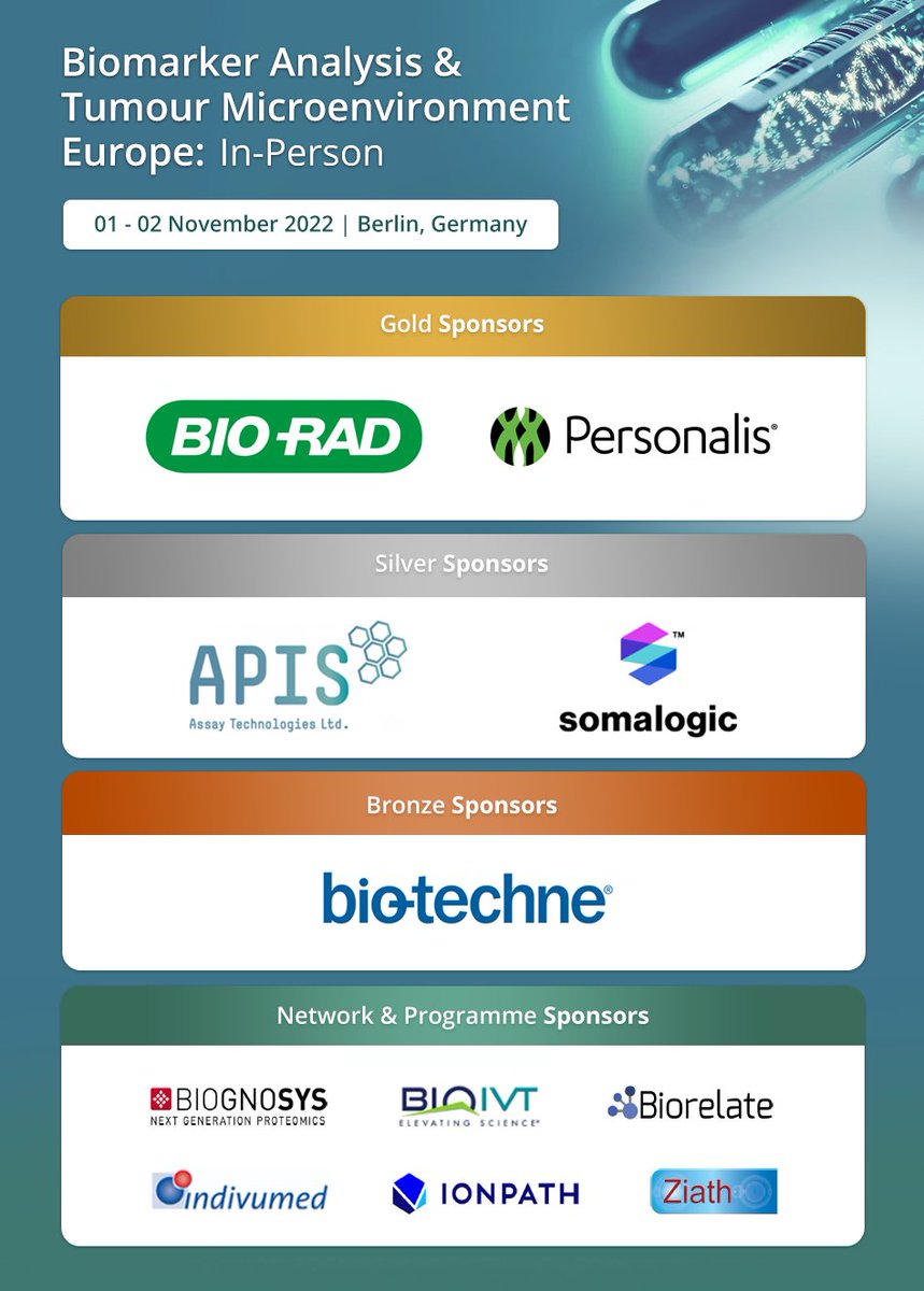 OGPREMED's tweet image. The co-located Biomarker Analysis &amp;amp; Tumour Microenvironment: In-Person congress is almost upon us! Why not take a look at the incredible sponsors who will be joining us tomorrow in Berlin: hubs.la/Q01r0qpZ0

#BiomarkesSeries22 #BiomarkerAnalysis