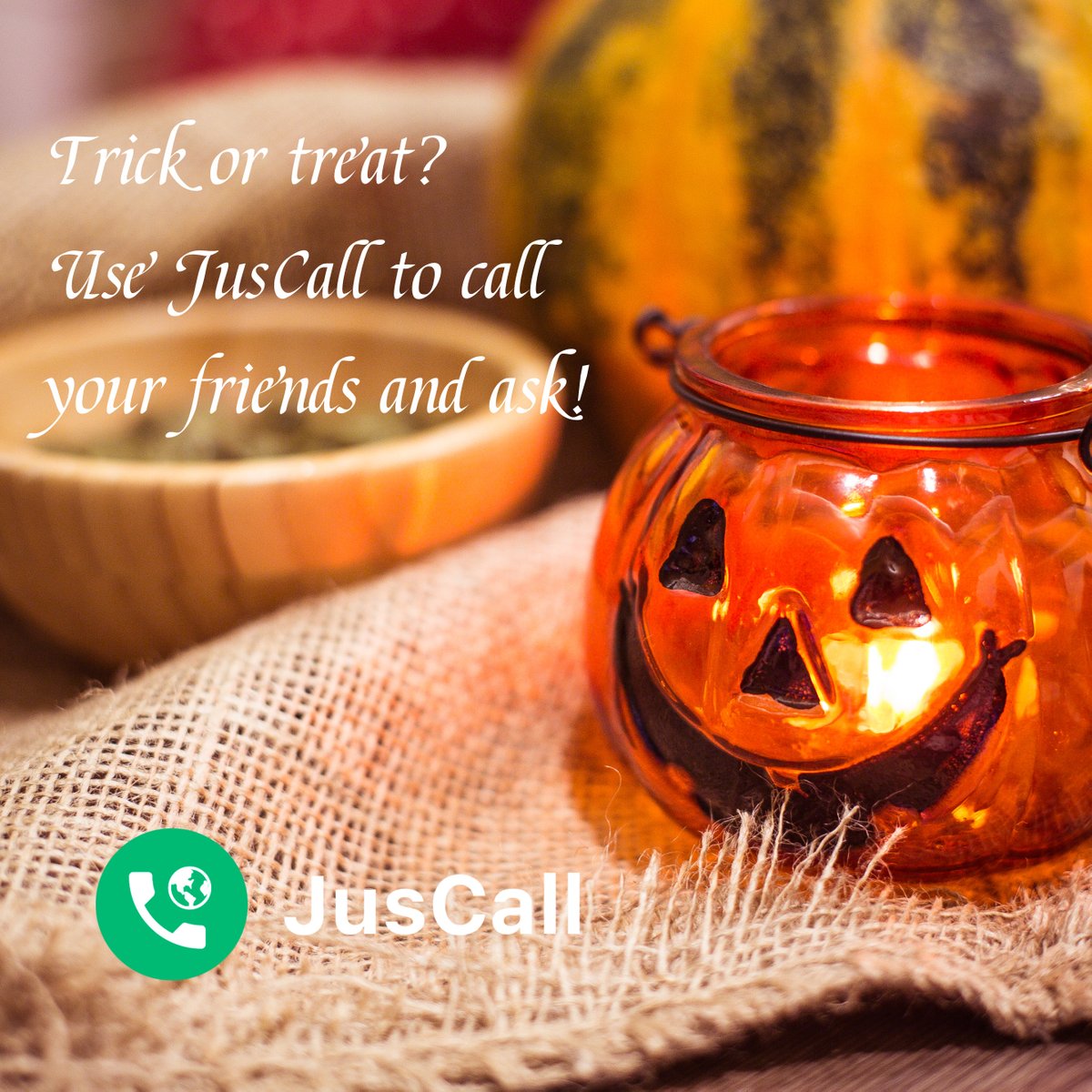 juscallapp's tweet photo. Halloween! Trick or treat? 
Use JusCall to call your friends and ask them! 
#JusCall #Halloween #Halloween2022 #fakenews https://t.co/ZyEzhsptaj