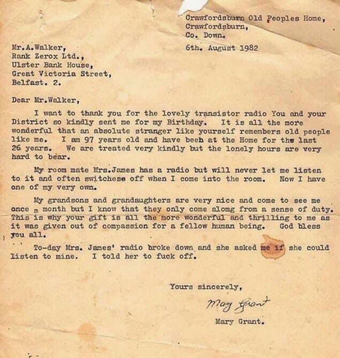 Remains one of the best letters ever written… We’d have liked Mary…