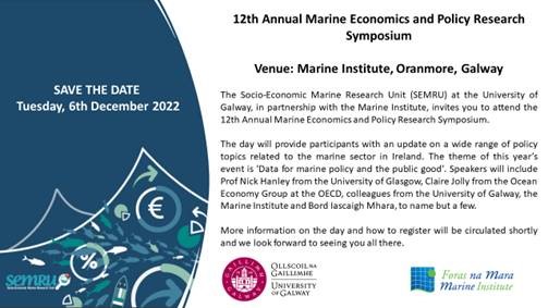 Marine Institute (@marineinst) on Twitter photo SAVE THE DATE:
📅Tuesday, 6th December
The <a href="/MarineInst/">Marine Institute</a> and <a href="/SEMRU_NUIG/">SEMRU</a> invite you to attend the 12th Annual #Marine Economics and #Policy Research Symposium.
More information on the day and how to register will be circulated shortly.
<a href="/uniofgalway/">Ollscoil na Gaillimhe | University of Galway</a> <a href="/famaire/">Stephen Hynes</a> <a href="/agriculture_ie/">Dept of Agriculture, Food and the Marine</a> SAVE THE DATE:
📅Tuesday, 6th December
The <a href="/MarineInst/">Marine Institute</a> and <a href="/SEMRU_NUIG/">SEMRU</a> invite you to attend the 12th Annual #Marine Economics and #Policy Research Symposium.
More information on the day and how to register will be circulated shortly.
<a href="/uniofgalway/">Ollscoil na Gaillimhe | University of Galway</a> <a href="/famaire/">Stephen Hynes</a> <a href="/agriculture_ie/">Dept of Agriculture, Food and the Marine</a>