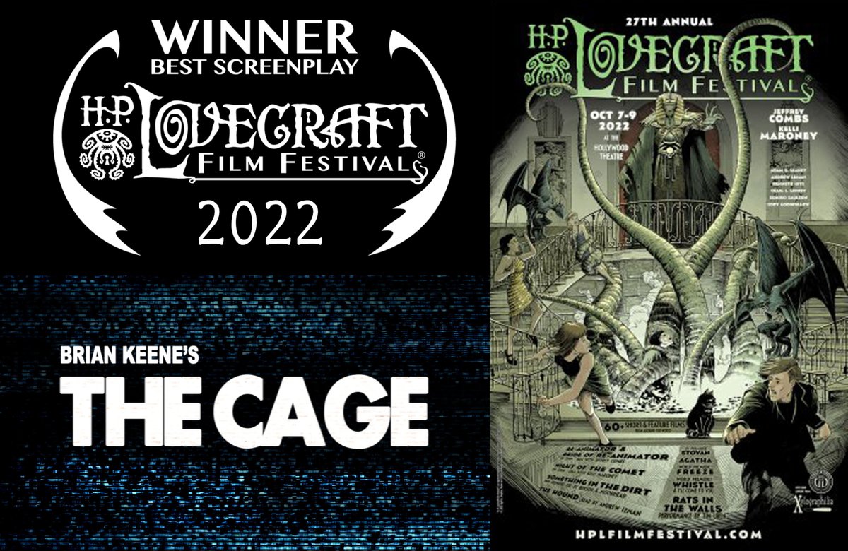paulcFilmmaker's tweet photo. Excited to announce Ted Rypel and my feature film script for @BrianKeene's novella THE CAGE is the winner of the 2022 H.P. Lovecraft Film Festival and CthulhuCon Best Screenplay Award! https://t.co/193ayTWSNk @hplff #nzfc https://t.co/OVn5p0O2LW