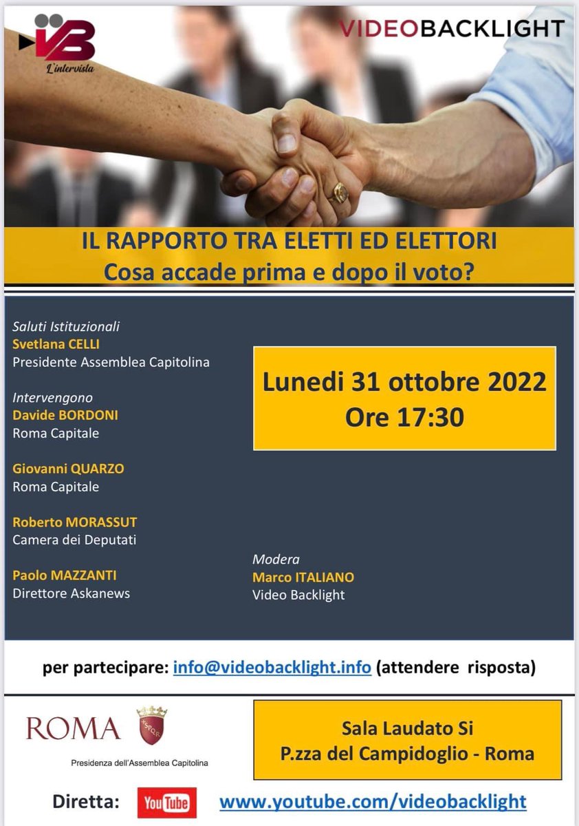 Cosa accade prima e dopo il voto?
#LaCertezzaDelMioImpegno
Oggi convegno in Campidoglio 👉👉

m.facebook.com/story.php?stor…