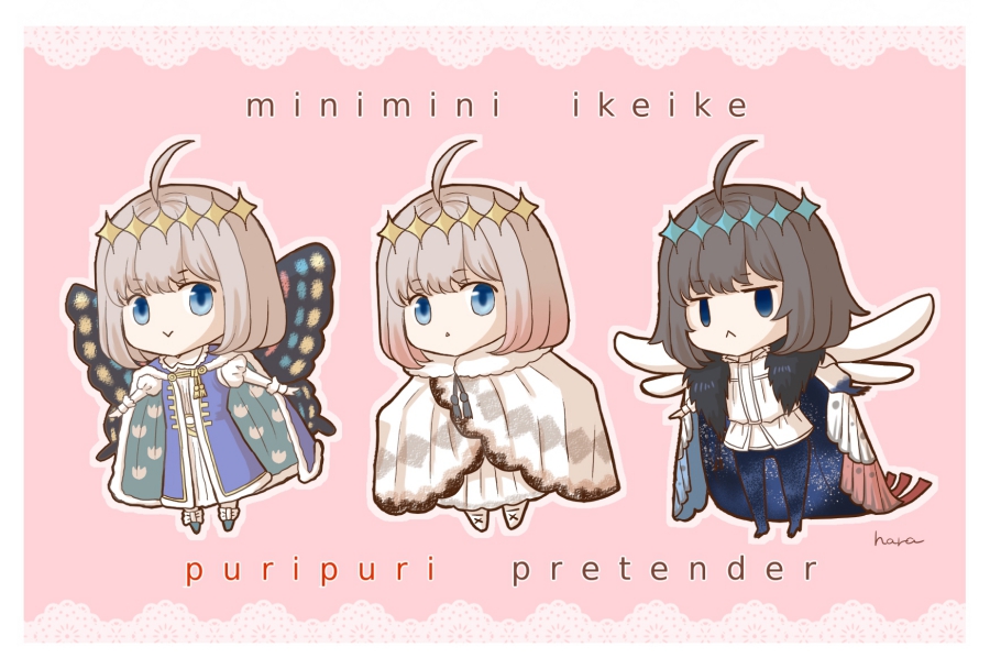 oberon (fate) wings blue eyes chibi cloak male focus butterfly wings ahoge  illustration images