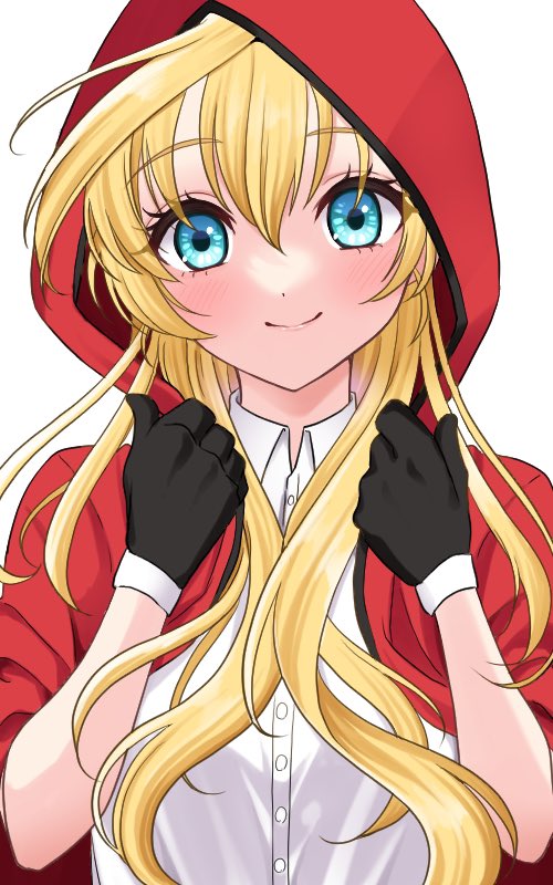abukuma (kancolle) 1girl official alternate costume solo blonde hair gloves red hood black gloves  illustration images