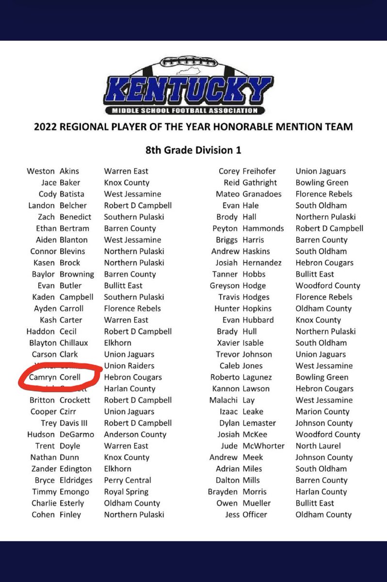 thank you <a href="/OfficialKYMSFA/">Kentucky Middle School Football Association</a> !!