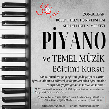 Üniversitemiz Sürekli Eğitim Merkezi tarafından 21 Kasım 2022 tarihinde Piyano ve Temel Müzik Kursu 2'inci Periyod Eğitimi düzenlenecektir. Ayrıntılı bilgi almak ve katılım sağlamak için;w3.beun.edu.tr/duyurular/zbeu… #zonguldakbeü