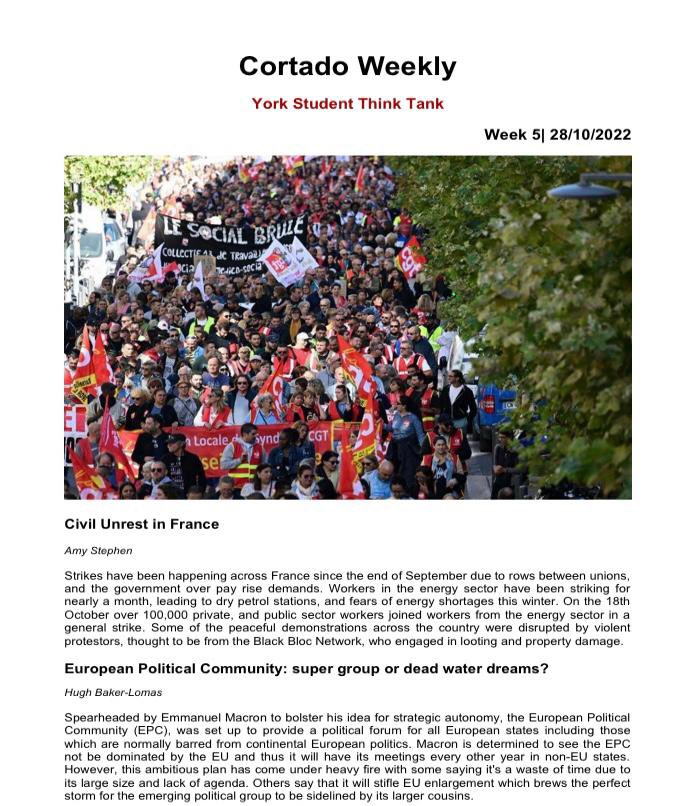 New Cortado issue is out! 

Take a read on civil unrest, COP27, strikes and Boris to name a few…

🔗Link in bio 

[Image Description: A picture a protest followed by articles from the think tank’s cortardo issue]

#politics #protest #strike #EPC #France #liztruss #cop27 #Boris