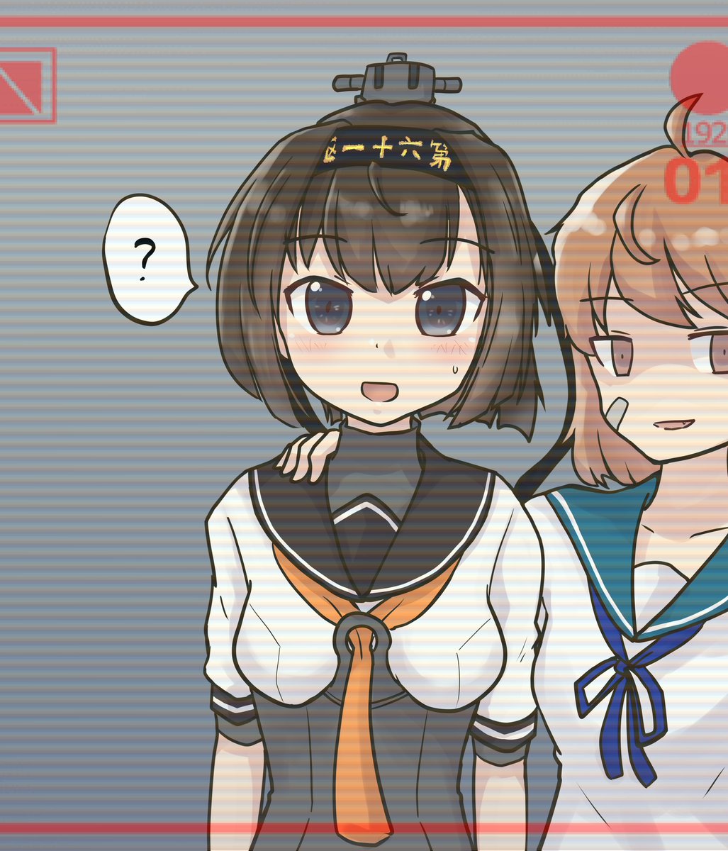 akizuki (kancolle) ,oboro (kancolle) multiple girls 2girls serafuku school uniform neckerchief sailor collar black hair  illustration images