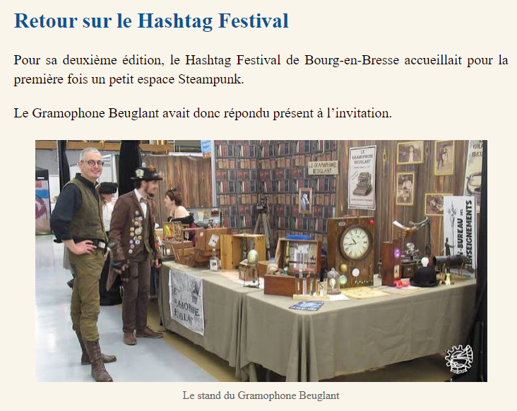 Retour sur le Hashtag Festival par Le Gramophone Beuglant ! 

Découvrez l'article et toute l'actualité Steampunck juste ici ➡️ gramophone-beuglant.blogspot.com