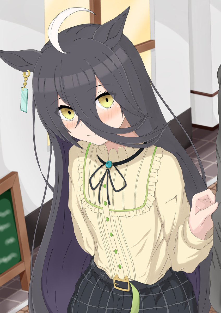 manhattan cafe (umamusume) 1girl animal ears horse ears ahoge black hair long hair hair between eyes  illustration images