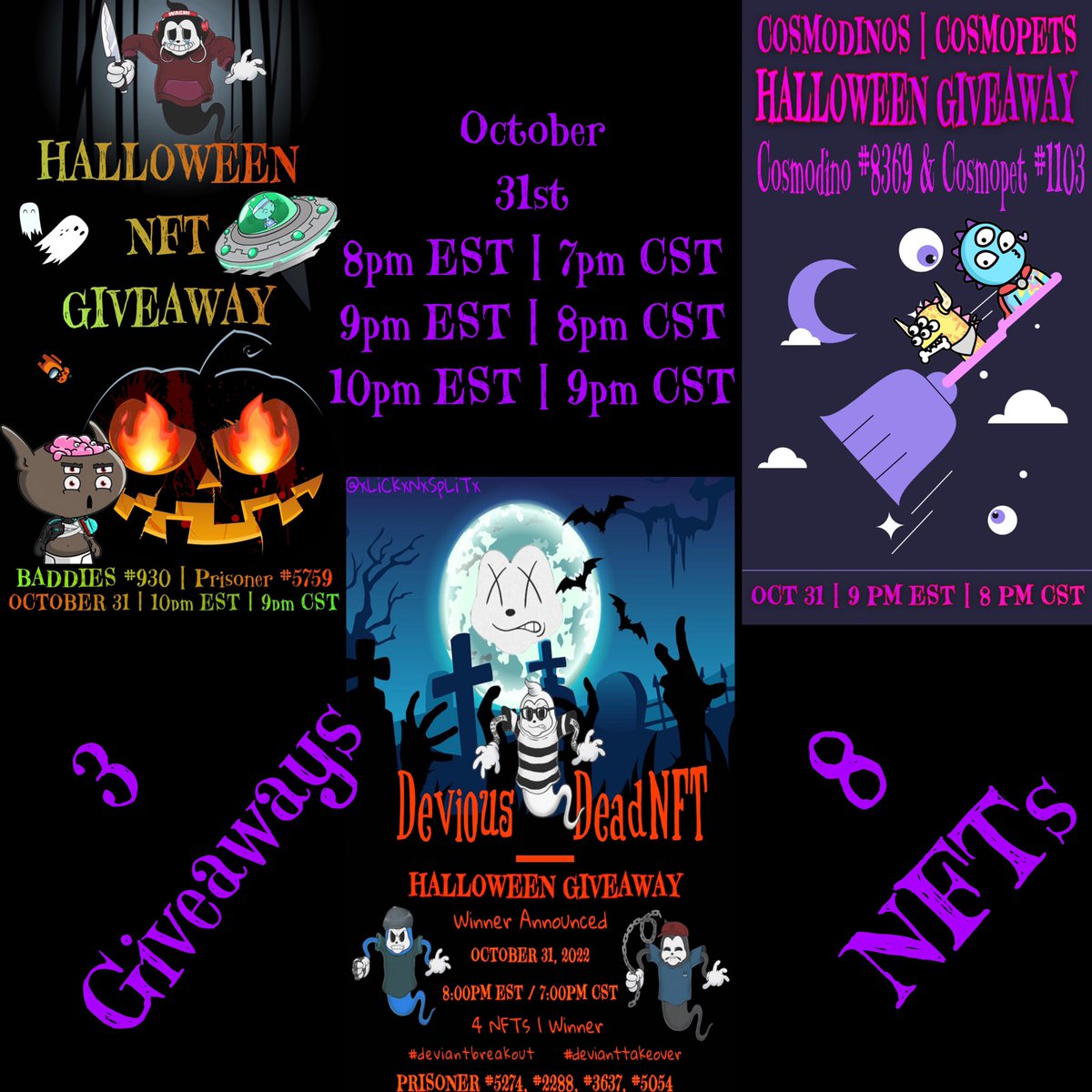 xLiCkxNxSpLiTx's tweet photo. GM! πHappy Halloween famπ
π»3 terrifyingly good giveaways for you to enter..IF YOU DAREπ
π©ΈWinners announced tonightπ©Έ
#NFTCommunity #NFTGiveaways #NFT #ETH #Halloween #TrickorTreat #devianttakeover #deviantbreakout #cosmodinos #cosmopets #beBAD #badDIES #Giveaway #LFG https://t.co/Ox8oiOxo8L