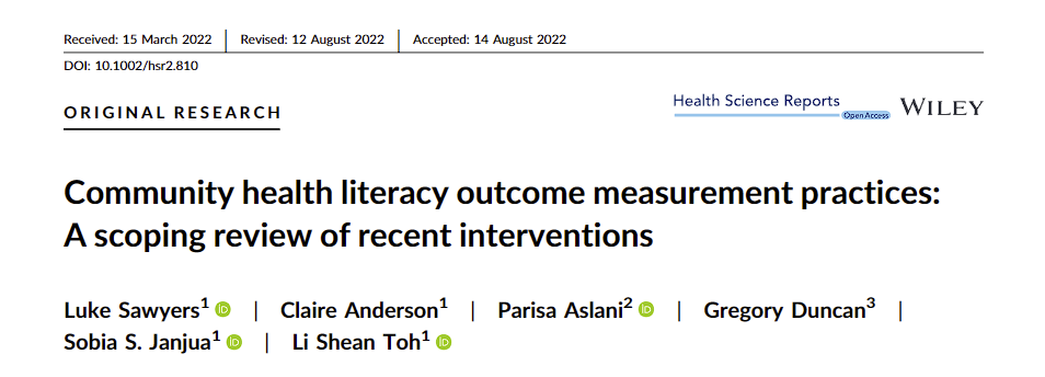 LukeSawyers96's tweet photo. How are we assessing health literacy in the community? Check out our recent publication for how we currently evaluate the construct across health promotion interventions.

Great work team! @Clairewynn @ParisaAslani Gregory Duncan Sobia Janjua @LiSheanToh 

https://t.co/1gA4lXzdbB https://t.co/6a2q4gz3fg