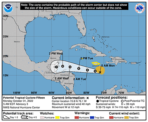 guadalu41riolag's tweet photo. #PCT15
5:00 AM
El disturbio se fortalecería más tarde
✓Se encuentra a 255 km al SSE de Kingston, Jamaica (15.8N/76.1W)
✓Vientos de 65 km/h con rachas de 85
✓Se mueve al W (270°) a 19 km/h
✓Presión 1006 mb https://t.co/1cmfgfSKAE