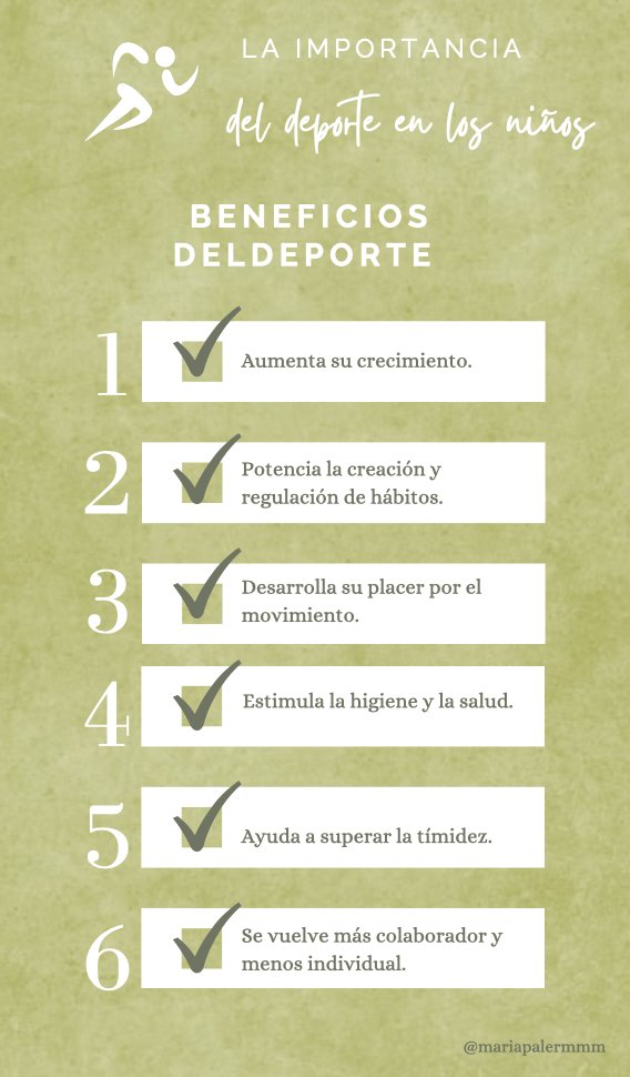 mariapalermmm's tweet photo. En la siguiente infografia os comparto  los beneficios del deporte. Me gustaría relacionar los dos últimos con la importancia de las actividades grupales, ya que ayudan  a reforzar su autoestima social, y les permite entender la importancia de las normas y el respeto a las reglas https://t.co/5JeprEzhi3