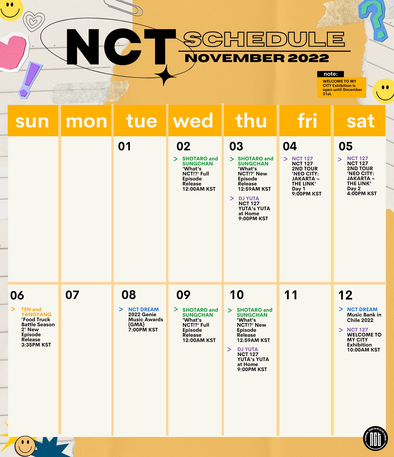 SM_NCT on Twitter "[!!!] NCT SCHEDULE NOVEMBER 2022 *Schedule as of