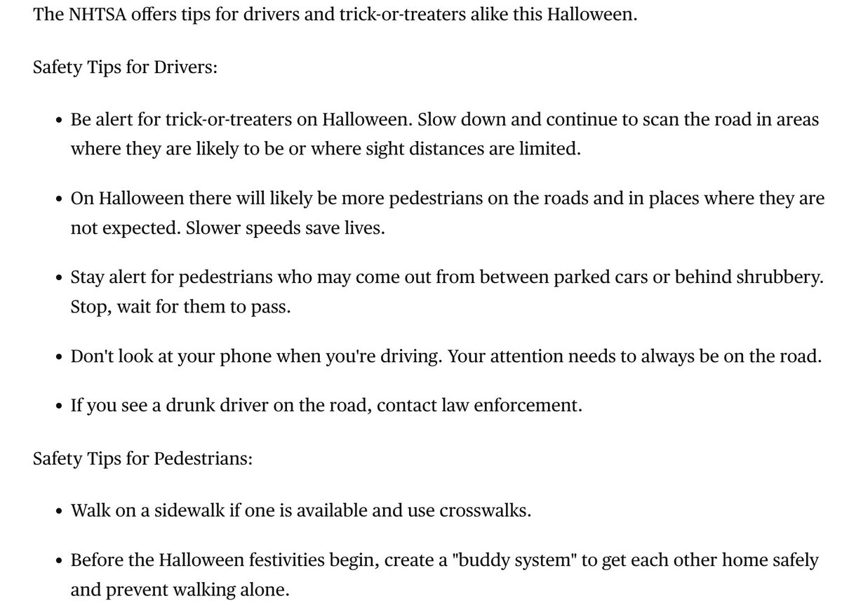 Ammallon's tweet photo. More children are struck and killed by motorists on Halloween than any other day of the year. Drivers, please use the following tips from @NHTSAgov tonight: https://t.co/B7Lbox6Pxs