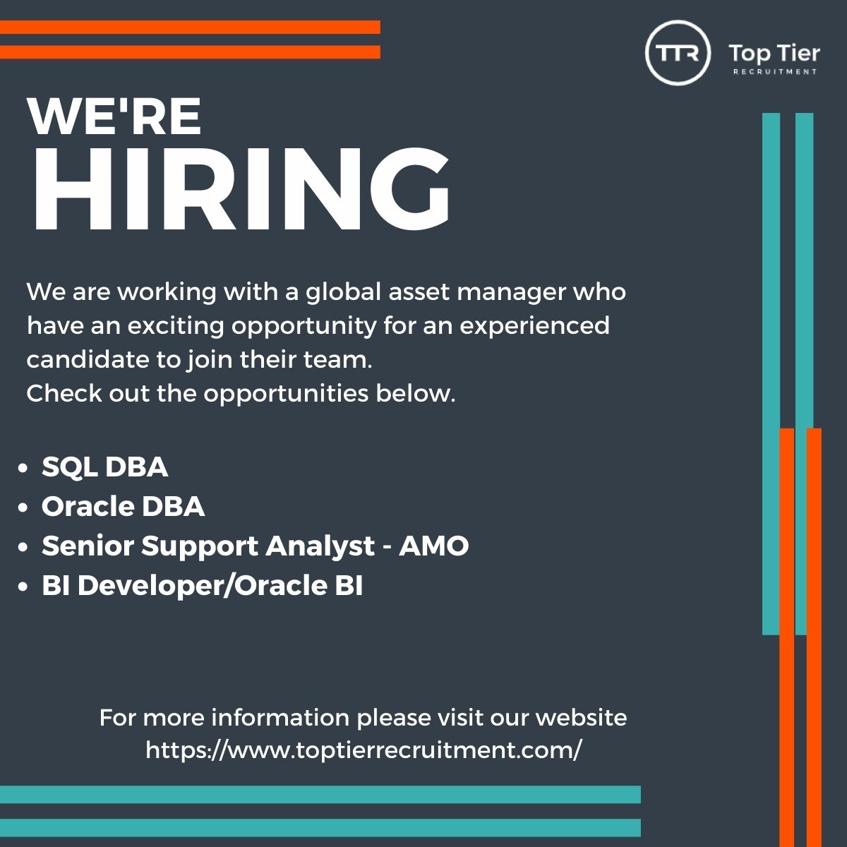 Top Tier Recruitment (@toptierjobs) on Twitter photo We are working on exciting roles with a growing asset manager in Dublin City Centre. Contact laura@ttrmail.com for more information, or visit our website lnkd.in/eYeFVaF We are working on exciting roles with a growing asset manager in Dublin City Centre. Contact laura@ttrmail.com for more information, or visit our website lnkd.in/eYeFVaF