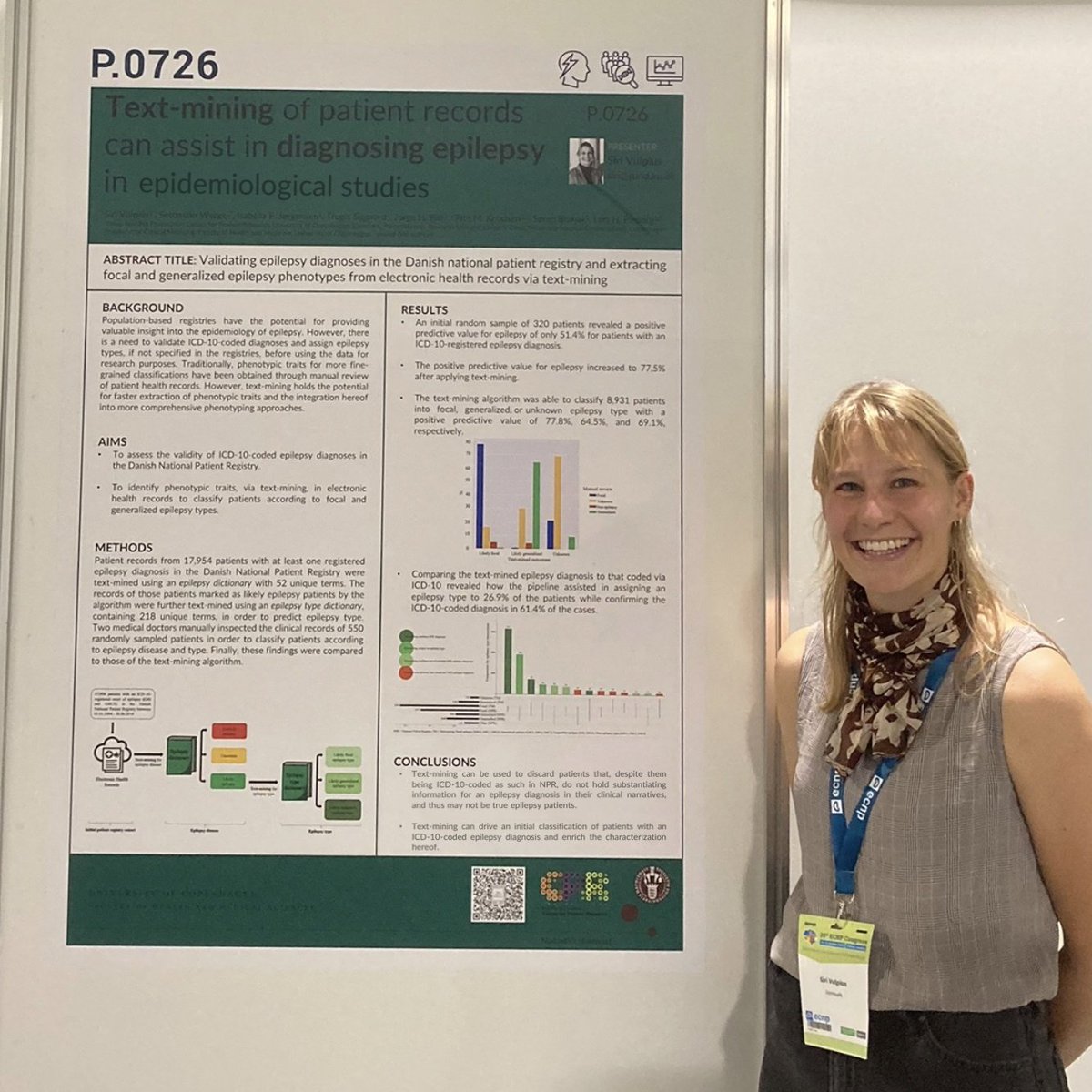TheBrunakLab's tweet photo. 2 weeks ago, the ECNP Conference for disease-oriented brain research took place with 5,700 participants!
#brunaklab student Siri Vulpius took part, gained clinical perspectives for her research &amp; presented a poster on epilepsy phenotyping work! 
#ecnp2022 #dkvid https://t.co/YXN77ugpge