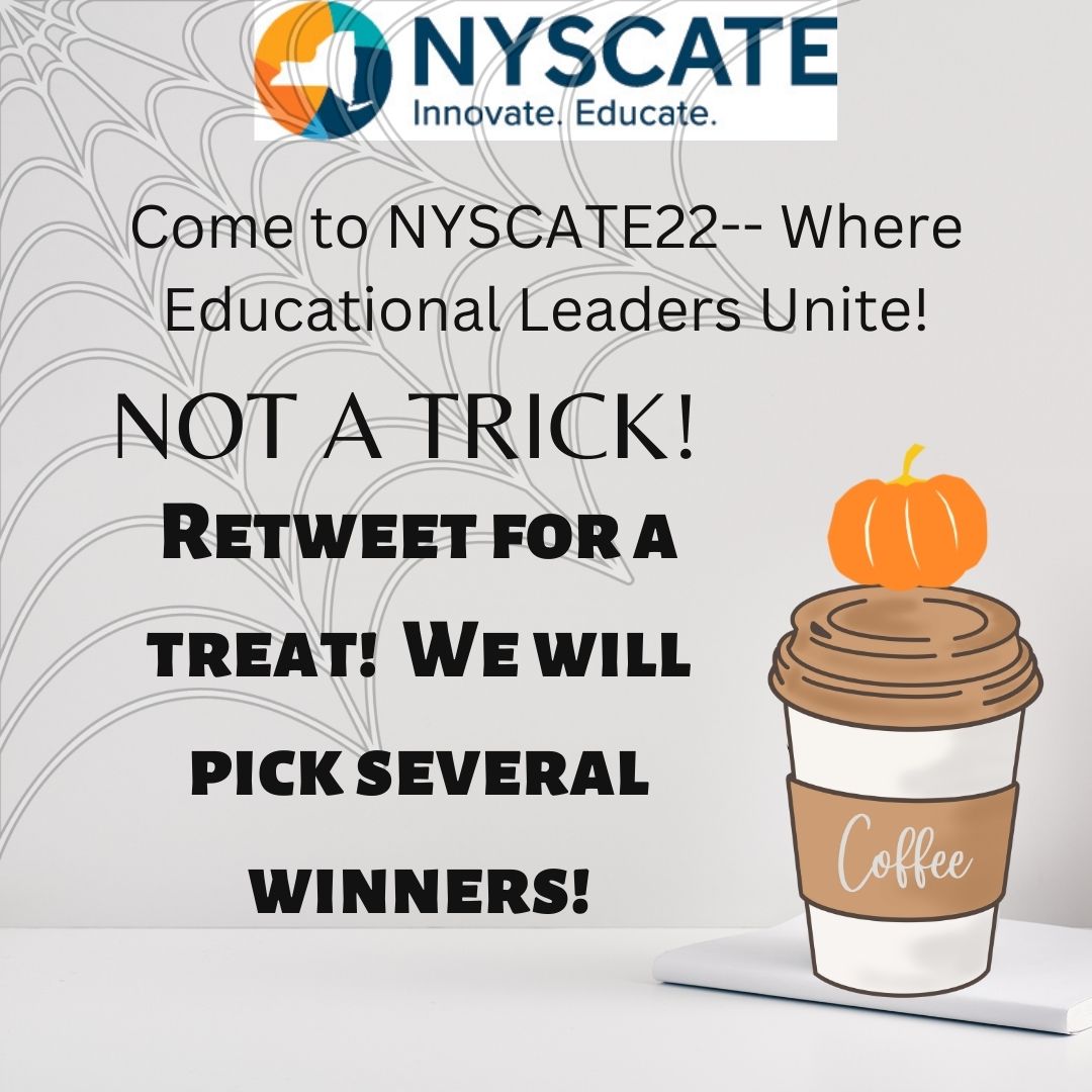 NYSCATE's tweet photo. HAPPY #HALLOWEEN!  RETWEET WITH #NYSCATE22 FOR A TREAT!  SEVERAL WINNERS WILL BE CHOSEN.  WANT A REAL TREAT?  REGISTER FOR #NYSCATE22 TODAY! #NYSCATE #EDTECH #EDCHAT #TRICKORTREAT
https://t.co/fVI5IX1gPk https://t.co/v3YA4rSFUl